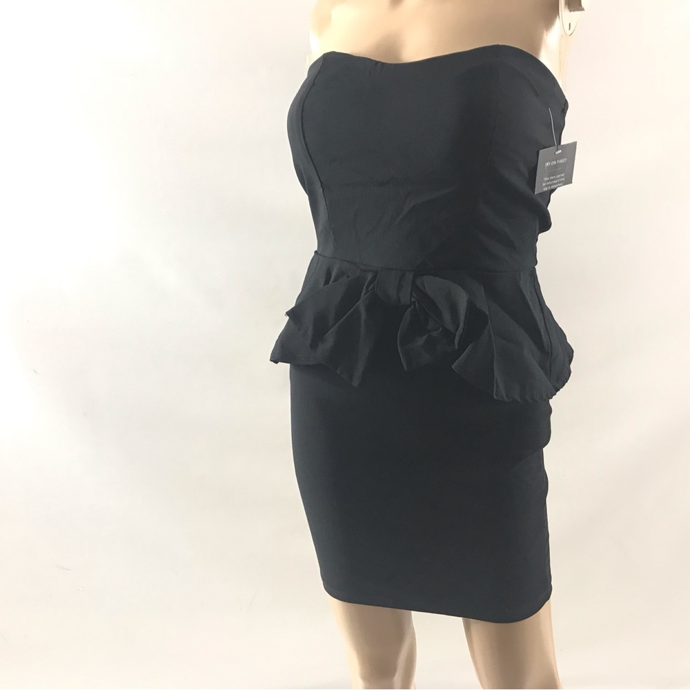 Alt. B Women Black Cocktail Dress Strapless Stretch Size M Peplum Bodycon New